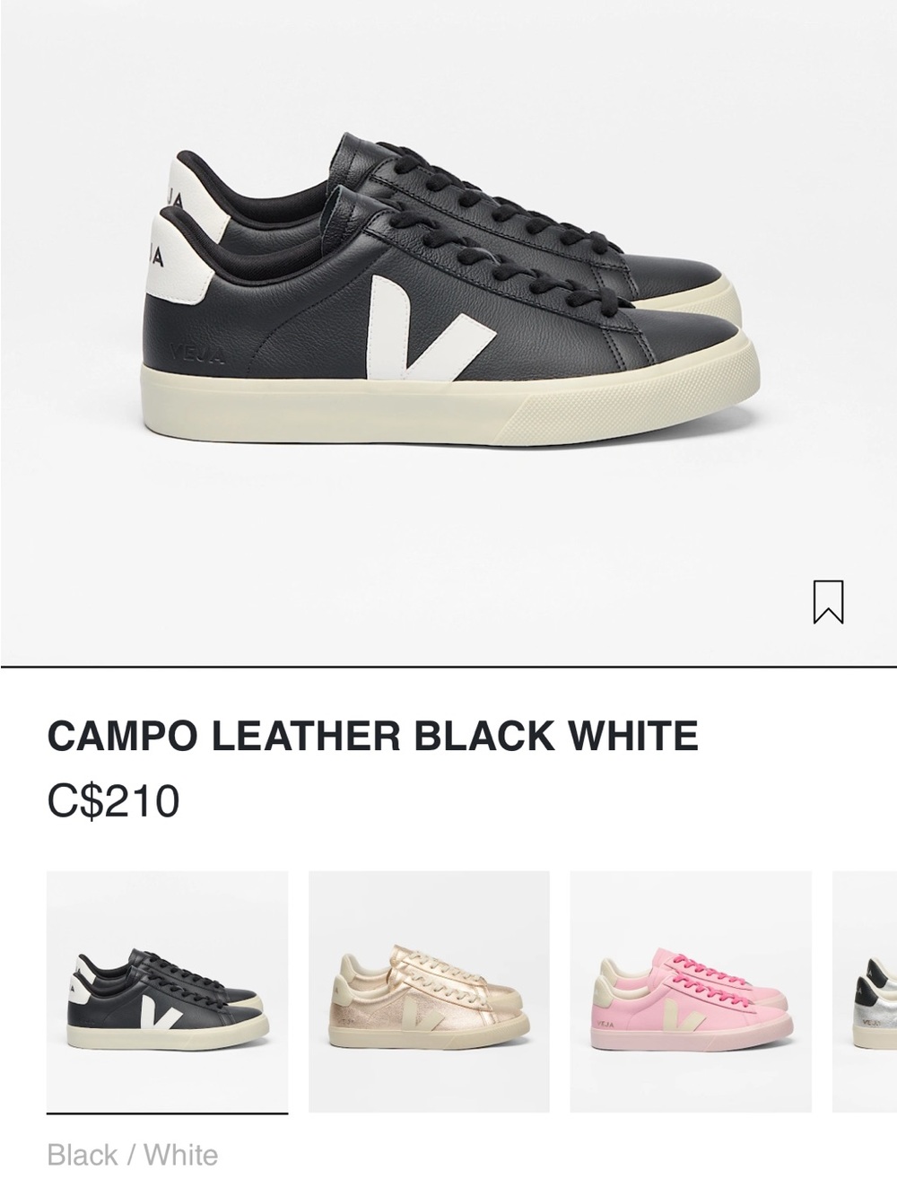 Veja Campo Leather Sneaker - Black & White. Sz 10. New in box